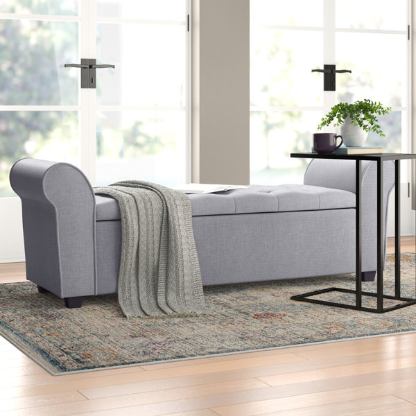 Fabric armed storage online bench